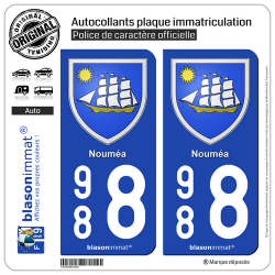 2 Autocollants plaque immatriculation Auto 988 Nouméa - Armoiries