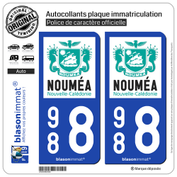 2 Autocollants plaque immatriculation Auto 988 Nouméa - Ville