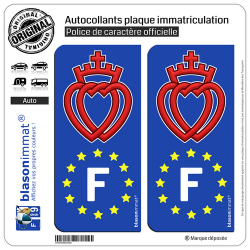 2 Autocollants plaque immatriculation Auto F Coeur Vendéen - Identifiant Européen