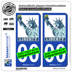 2 Autocollants plaque immatriculation Auto : Liberty - Statue Liberté