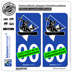2 Autocollants plaque immatriculation Auto : Snowboarder