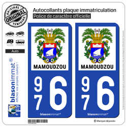 2 Autocollants plaque immatriculation Auto 976 Mamoudzou - Armoiries