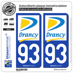 2 Autocollants plaque immatriculation Auto 93 Drancy - Ville