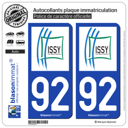 2 Autocollants plaque immatriculation Auto 92 Issy-les-Moulineaux - Ville
