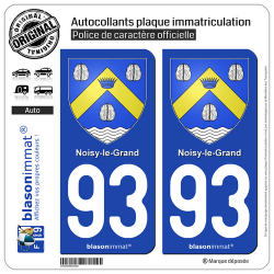 2 Autocollants plaque immatriculation Auto 93 Noisy-le-Grand - Armoiries