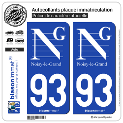 2 Autocollants plaque immatriculation Auto 93 Noisy-le-Grand - Ville