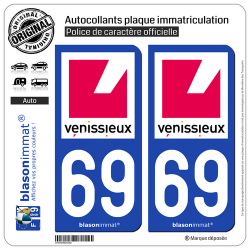 2 Autocollants plaque immatriculation Auto 69 Vénissieux - Ville