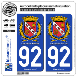 2 Autocollants plaque immatriculation Auto 92 Levallois-Perret - Armoiries