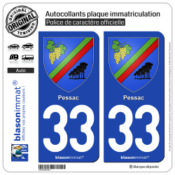 2 Autocollants plaque immatriculation Auto 33 Pessac - Armoiries