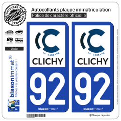 2 Autocollants plaque immatriculation Auto 92 Clichy - Ville