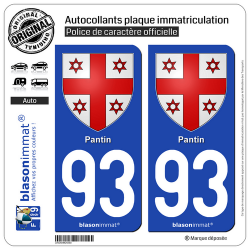 2 Autocollants plaque immatriculation Auto 93 Pantin - Armoiries