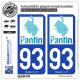 2 Autocollants plaque immatriculation Auto 93 Pantin - Ville