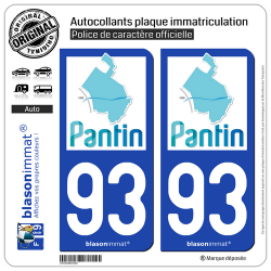 2 Autocollants plaque immatriculation Auto 93 Pantin - Ville