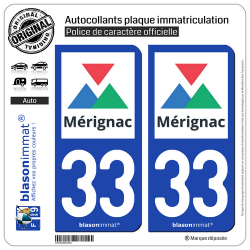 2 Autocollants plaque immatriculation Auto 33 Mérignac - Ville