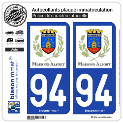 2 Autocollants plaque immatriculation Auto 94 Maisons-Alfort - Ville