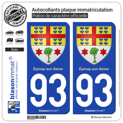 2 Autocollants plaque immatriculation Auto 93 Épinay-sur-Seine - Armoiries