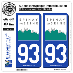 2 Autocollants plaque immatriculation Auto 93 Épinay-sur-Seine - Ville