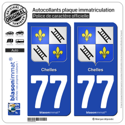 2 Autocollants plaque immatriculation Auto 77 Chelles - Armoiries