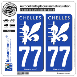 2 Autocollants plaque immatriculation Auto 77 Chelles - Ville