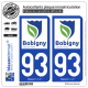 2 Autocollants plaque immatriculation Auto 93 Bobigny - Ville