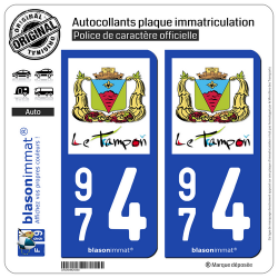 2 Autocollants plaque immatriculation Auto 974 Le Tampon - Ville