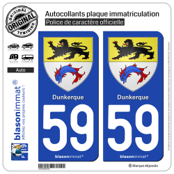 2 Autocollants plaque immatriculation Auto 59 Dunkerque - Armoiries