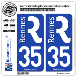 2 Autocollants plaque immatriculation Auto 35 Rennes - Ville