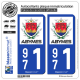 2 Autocollants plaque immatriculation Auto 971 Abymes - Ville