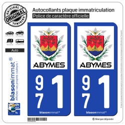 2 Autocollants plaque immatriculation Auto 971 Abymes - Ville