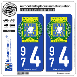 2 Autocollants plaque immatriculation Auto 974 Saint-Louis - Ville