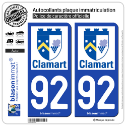 2 Autocollants plaque immatriculation Auto 92 Clamart - Ville