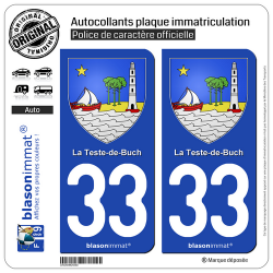 2 Autocollants plaque immatriculation Auto 33 La Teste-de-Buch - Armoiries