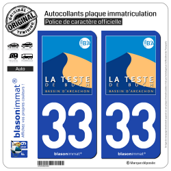 2 Autocollants plaque immatriculation Auto 33 La Teste-de-Buch - Ville