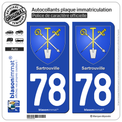 2 Autocollants plaque immatriculation Auto 78 Sartrouville - Armoiries