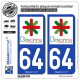 2 Autocollants plaque immatriculation Auto 64 Bayonne - Ville