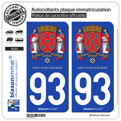 2 Autocollants plaque immatriculation Auto 93 Saint-Ouen-sur-Seine - Armoiries