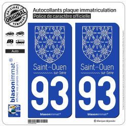 2 Autocollants plaque immatriculation Auto 93 Saint-Ouen-sur-Seine - Ville