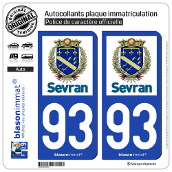 2 Autocollants plaque immatriculation Auto 93 Sevran - Ville