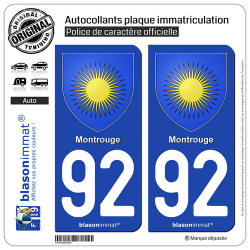 2 Autocollants plaque immatriculation Auto 92 Montrouge - Armoiries
