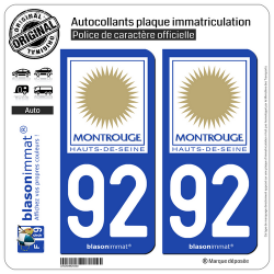 2 Autocollants plaque immatriculation Auto 92 Montrouge - Ville