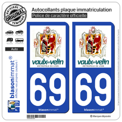 2 Autocollants plaque immatriculation Auto 69 Vaulx-en-Velin - Ville