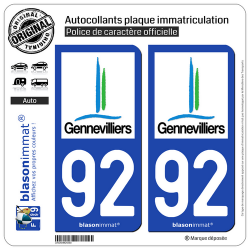 2 Autocollants plaque immatriculation Auto 92 Gennevilliers - Ville