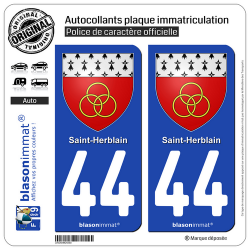 2 Autocollants plaque immatriculation Auto 44 Saint-Herblain - Armoiries