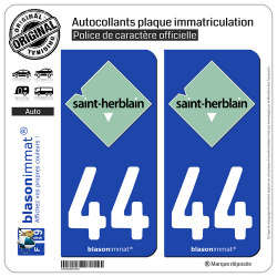 2 Autocollants plaque immatriculation Auto 44 Saint-Herblain - Ville