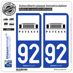 2 Autocollants plaque immatriculation Auto 92 Puteaux - Ville