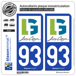 2 Autocollants plaque immatriculation Auto 93 Livry-Gargan - Ville