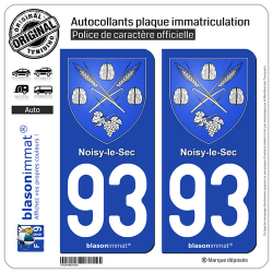 2 Autocollants plaque immatriculation Auto 93 Noisy-le-Sec - Armoiries