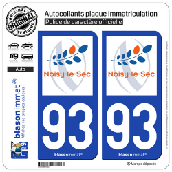 2 Autocollants plaque immatriculation Auto 93 Noisy-le-Sec - Ville