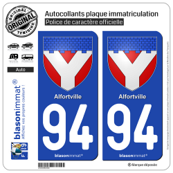 2 Autocollants plaque immatriculation Auto 94 Alfortville - Armoiries
