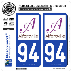 2 Autocollants plaque immatriculation Auto 94 Alfortville - Ville